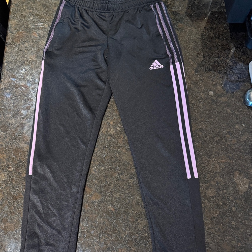 adidas Black Joggers with Pink Side Stripes